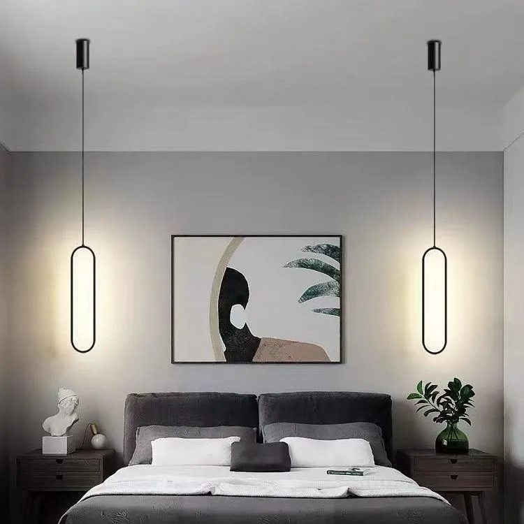 Led işıqlı qara minimalist asma işıq 1176